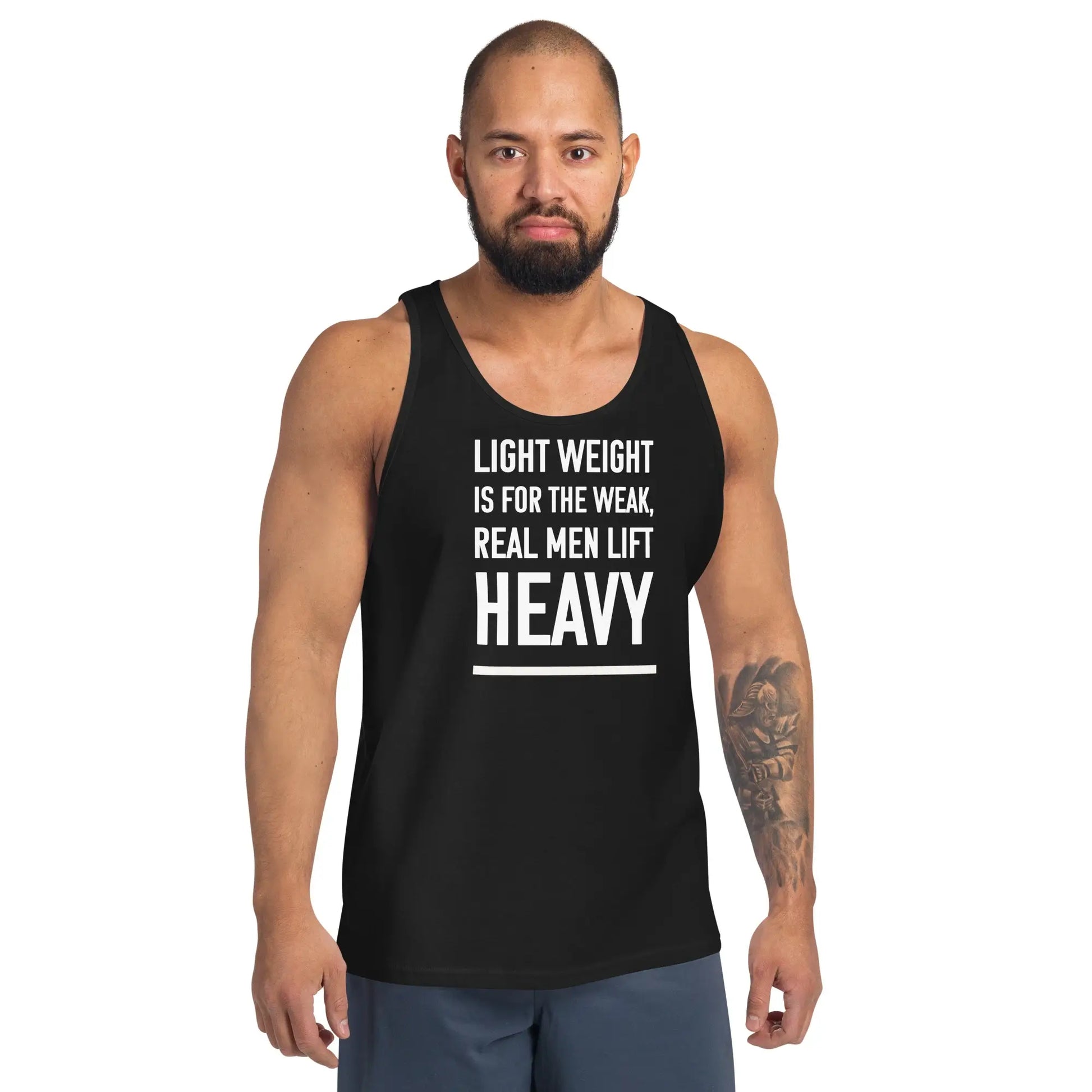 motivational-quote-tank-top-light-weight-weak-real-men-heavy-model