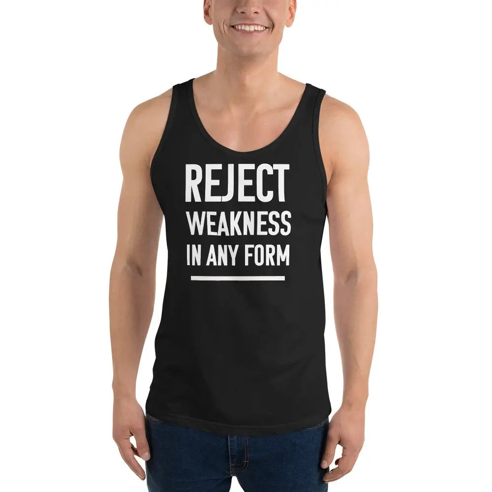 motivational-quote-tank-top-reject-weakness-front